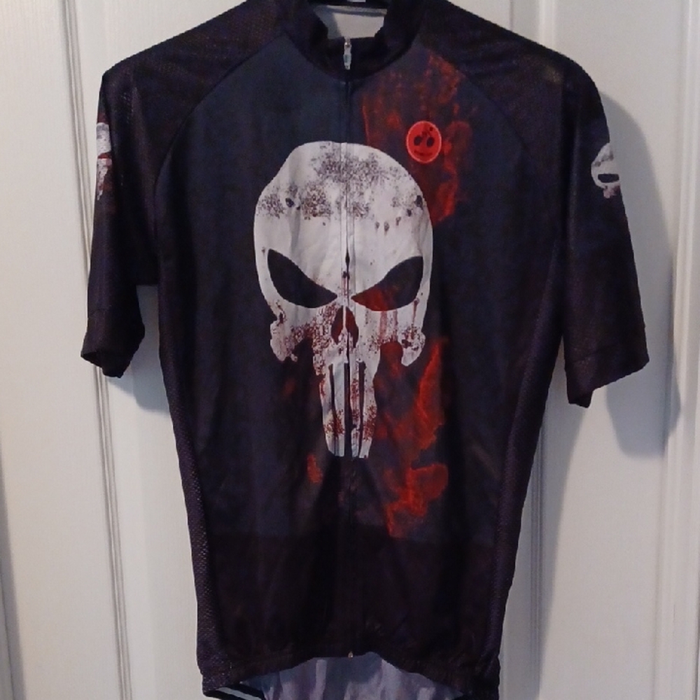 Men's Black and Red Skull Cycling Jersey